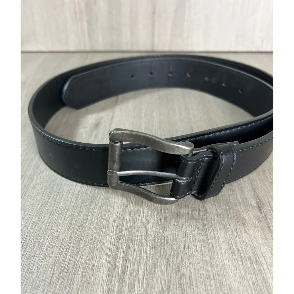 Mens Black Bonded Leather Belt Gunmetal Buckle Size 40 42 C-5005DG